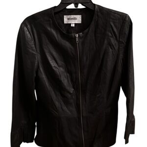 BB Dakota Black Leather Zip-Front Jacket with Round Neck